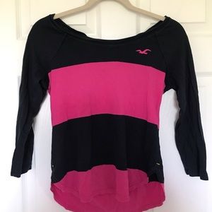 Hollister Navy and Pink 3/4 Sleeve Flowy Tee